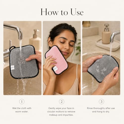 Image of Ultra Soft Reusable Makeup Remover Towel, Microfiber Face Cleansing Cloth for Waterproof Makeup, Face, Eyes & Lips, Washable Make Up Remover Towel for Sensitive Skin