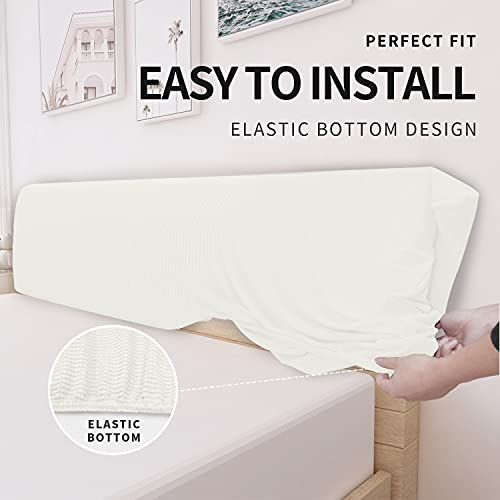 Easy-Going Stretch Bed Headboard Slipcover, Small Square Jacquard Furniture Cover, Dustproof Protector Cover For Bedroom Decor (King, Cream) #TOP3