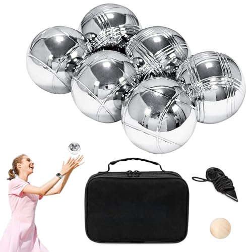 Bocce Ball Set - Bolas de péqueo de acero de 73 mm, juego de césped al aire libre, kit de transporte portátil, equipo de juego duradero | Bola de petanca profesional juegos para vacaciones en el patio