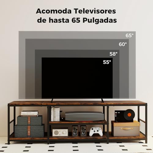 COSTWAY Mueble TV Industrial, Largo de 150 cm, Mueble TV de Salon con Estantes de Almacenamiento Abiertos, Mesa para TV con Marco Metálico para Sala de Estar Dormitorio, Marrón Rústico - imagen 4