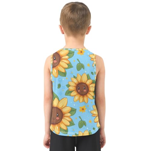 JUNZAN Cartoon Cute Sunflowers Boys Athletic Tank Tops Sleeveless Teens Vest Youth Undershirt for Beach Travel Sports 3T3
