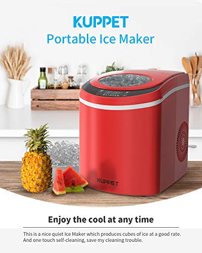 Kuppet Portable Ice Maker Machine For Countertop With Led Display Self-Cleaning Electric Ice Maker With Scoop And Basket, 9 Ice Cubes Ready In 6 Mins, 26 Lbs Ice In 24 Hrs(Red) #TOP4