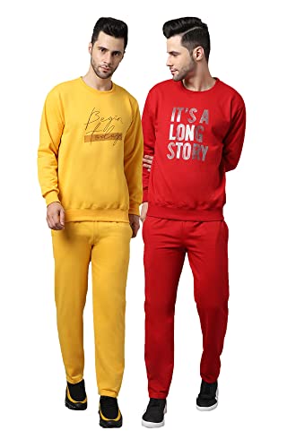 Image of Mack Jonney Fleece Printed Tracksuit Co-ord Set for Men (Pack of 2)-SW 47 YLW 44 MRN LOWER YLW MRN 04-P