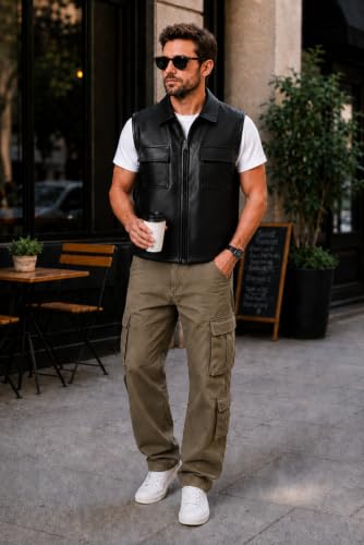 RAXEDO Men's Black Leather Sleeveless Gilet Jacket - Image 6