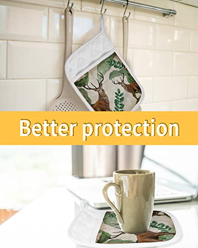 Vintage Reindeer Pot Holders With Pocket For Kitchen, Heat-Resistant Potholders Set Of 2, Hot Pads Oven Mitts With Hanging Loops For Home Cooking Baking Microwave, Tropical Palm Tree #TOP6