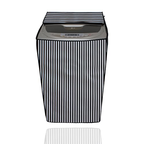 Image of Top Load Washing Machine Cover for LG 6 kg, 6.2 Kg, 6.5 Kg, 7 Kg (58 X 58 X 88 cm) | Waterproof & Dust-Proof Top Loading Fully Automatic Washing Machine Cover for LG, (Black & White Linner), Polyester