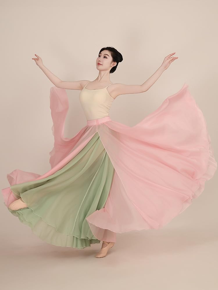HEARTTOUCH Women's Bright Lyrical Dance Skirt 720° Double Side Modern Ballet Swing Dance Skirts for Performance Photography