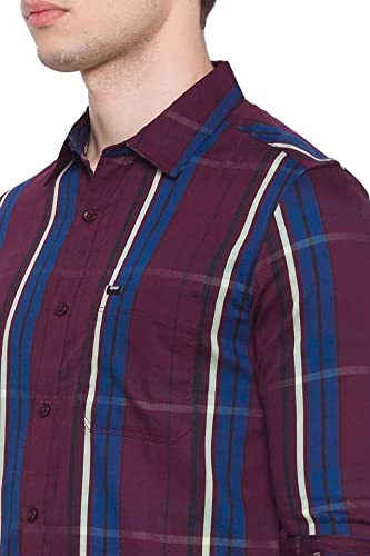 Image of Spykar Mens Cotton Wine Red Checked Shirts