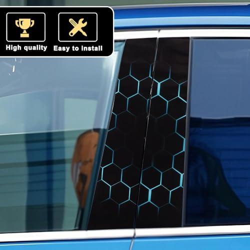 Image of Blueshyhall 2PCS Car B-Pillar Vinyl Decals, Blue Honeycomb Personalized Vehicle Door Pillar Sticker, HD Printed PET Waterproof Sun Protection Scratch Cover