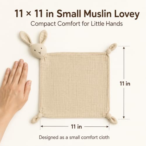 Image of ZIGJOY Muslin Bunny Lovey, Lightweight Cotton Security Blanket, Khaki | Soft, lightweight and easy for little hands to grasp, cuddle and carry at home or on the go.