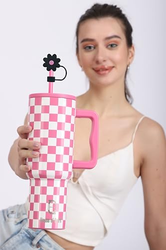 Image of House of Quirk 5PCS Silicone Straw Covers Cap Compatible with Stanley 10mm Cute Flower Straw Toppers for Tumblers, Dust-Proof Drinking Straw Caps for Reusable Straws Tips Lids (Multicolor)