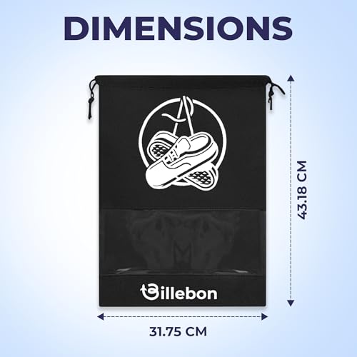 Image of Billebon Shoe Bag for Travel Bag for Man & Women Shoe Cover for Storage at Home Gym Reusable Travelling Accessories Organizer Pouch Travel Essentials Footwear Bags for Travelling Men -Pack of 6, Black