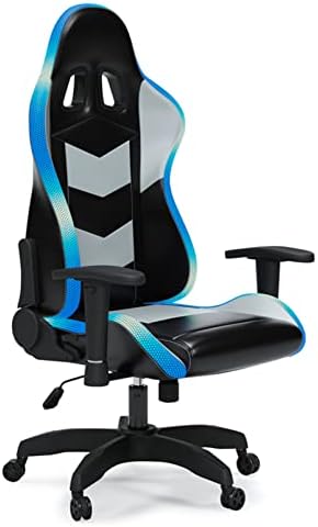 Signature Design by Ashley Lynxtyn Swivel Home Office Gaming Chair with LED Lighting, Black & Gray