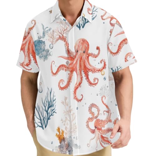Chemise hawaïenne pour homme GuoChe, style décontracté à grandes pieuvres, taille S