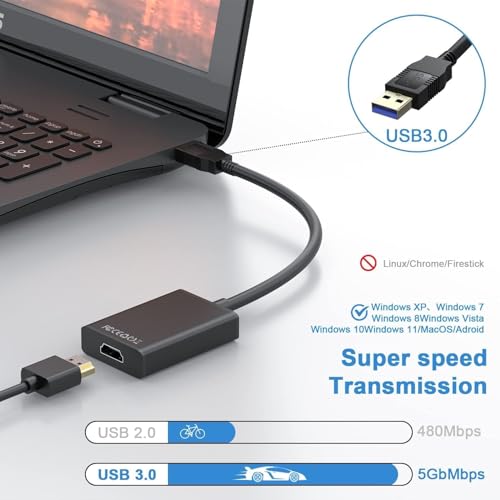 Sftoep USB zu HDMI Adapter, USB 3.0 zu HDMI Audio Video Adapter, HD 1080P Video Grafikkabel Mehrere Monitore Konverter kompatibel mit Windows XP/7/8/8.1/10/11,für PC Laptop Projektor HDTV.