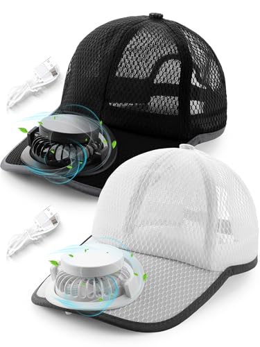 Image of Yaomiao 2 Pcs Solar Baseball Cap with Fan Unisex Sun Protection USB Charging Fan Mesh Hat for Summer Outdoor
