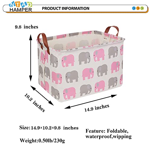 Ntaohamper Rectangular Pink Elephant Basket,Baby Girl Storage Bin,Collapsible Kids Toys Storage Box With Handles For Bedroom,Gift Basket,Nursery Bin(Pink Elephant) #TOP4