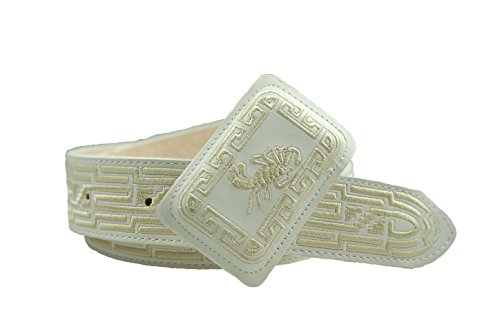 Embroidered Leather Belt Scorpion White