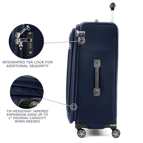 Image of Travelpro Platinum Elite Softside Expandable Checked Luggage, 8 Wheel Spinner Large Suitcase, TSA Lock, Men and Women, Dark Blue, Checked Large 29-Inch