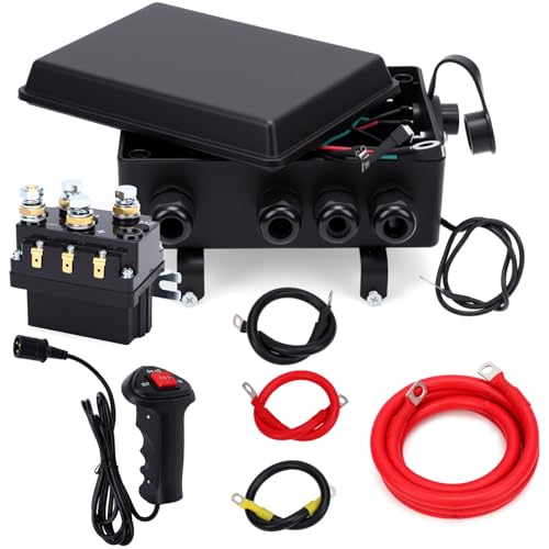 WODHMIEY Winch Relay Control Kit 12V 500A with Wiring Box Hand Controller Prewired Cables Waterproof IP67 for 8000lbs to 17000lbs Electric Winches Offroad Vehicles Trucks Boats ATV UTV Heavy Duty
