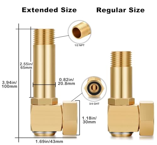 Garden Hose Reel Parts Fittings Extended length Swivel Elbow Connector Garden Hose Swivel Reel Replacement Parts Brass Replacement Part Increase Length (1 PCS)