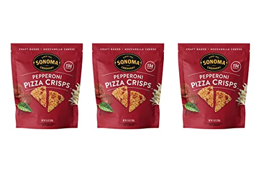 Sonoma Creamery Pizza Crisps, Baked Cheese Snack Crackers, High Protein Low Carb Gluten Free Keto Friendly Snack, Pepperoni, 9.5 Ounce (Pack of 3)