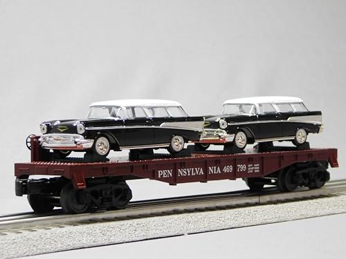 M.T.H. Electric Trains MTH RAILKING Pennsylvania Railroad Flat CAR W/Chevy Nomad Train 30-76873