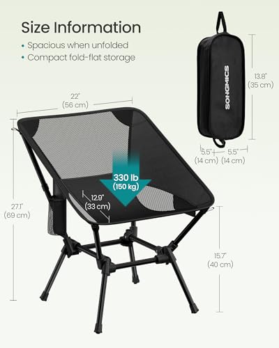 Image of SONGMICS Camping Chair, Lightweight Folding Beach Chair, Adjustable Height, Steel Frame, Portable for Outdoor Travel
