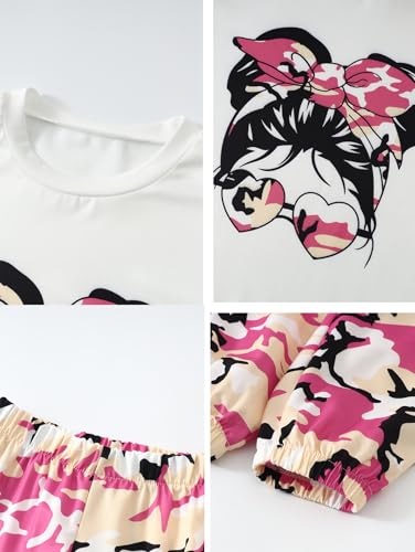 Image of Girls 4 Pieces Outfits Short Sleeve Printed Tee Tops and Pants Set 4-12Y