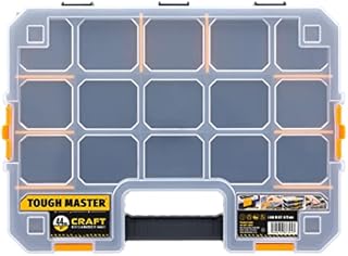 TOUGH MASTER 17-inch Stackable Storage Organiser for Screws, Nuts, Tools, Small Parts, Adjustable Compartments, black, TM-UPT-5022
