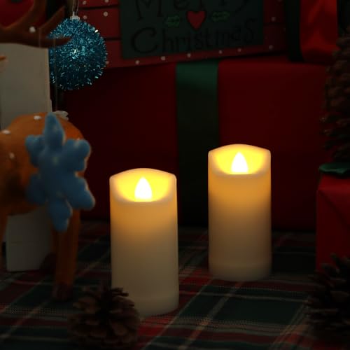 Image of QIDEA 2 inchX4 inch Outdoor Flameless LED Candles with Remote Timer, Battery Operated Flickering Waterproof Pillar Candle Lights for Halloween Christmas Garden Wedding Decorations 2 Pack