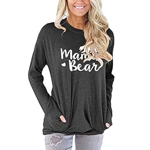 onlypuff-Casual-Loose-Fit-Pocket-Shirt-for-Women-Cute-Mama-Bear-Printed-Tunic-Tops-Round-Neck onlypuff Mama Shirts for Women Dark Gray Pocket Tee Shirts Loose Fitting Tops XXL