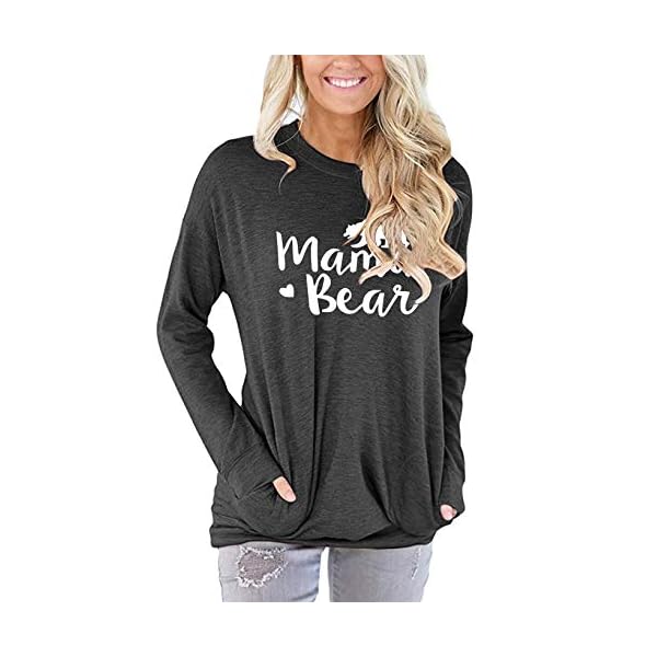 onlypuff-Casual-Loose-Fit-Pocket-Shirt-for-Women-Cute-Mama-Bear-Printed-Tunic-Tops-Round-Neck onlypuff Mama Shirts for Women Dark Gray Pocket Tee Shirts Loose Fitting Tops XXL