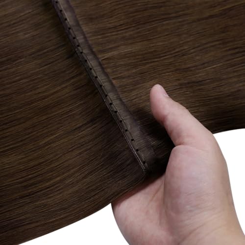 Image of Full Shine Butterfly Weft Hair Extensions 18 Inch 50G Warm Chestnut Brown | Natural Straight Volume, Invisible Double Layered Weft, Remy Human Hair Feel, Office Wear for Women, Seamless Fit Solution
