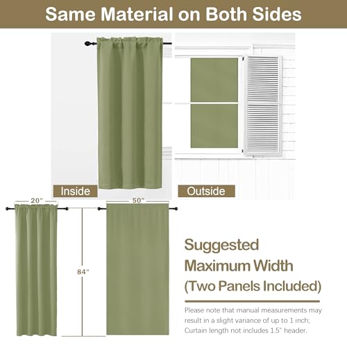 Image of Sage Green Blackout Curtains 84 Inches Long 2 Panels Set, Solid Thermal Insulated Soft Blackout Curtains for Bedroom, Dual Rod Pocket Window Treatments Drapes for Living Room, 2x50Wx84L Inches