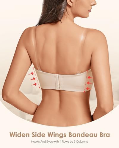 Strapless Bra for Women Bandeau Bra Wireless Seamless Padded Tube Top Non-Slip Bandeau Top with Hook and Eye Closure - Image 2