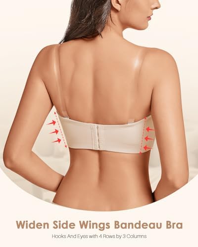 Image of Strapless Bra for Women Bandeau Bra Wireless Seamless Padded Tube Top Non-Slip Bandeau Top with Hook and Eye Closure