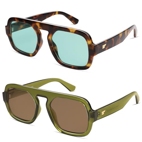 Image of VANLINKER Retro Square Aviator Sunglasses for Women Men 70s Vintage Style Trendy Flat Top Rectangle Sun Glasses VL9826