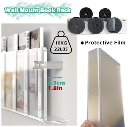 Acrylic Wall Mount Magazine Rack Set - 2PCS, 15.7in Hanging Organizer for Bathroom, Office, Newspapers, Brochures, Files & Vinyl Records Storage Display Shelf