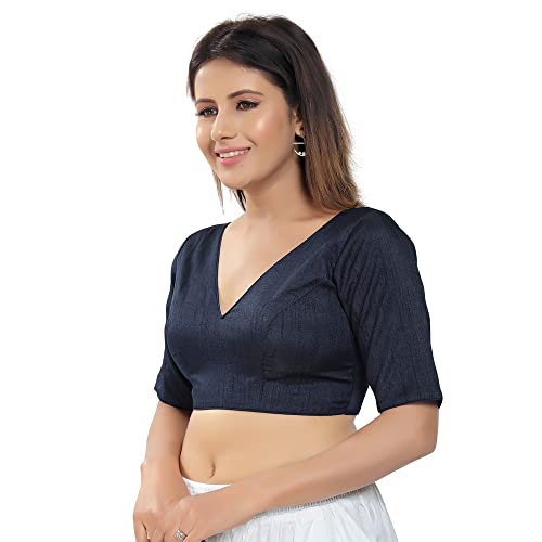 Image of Vamas Women's Silk Padded Self Design Half Sleeve Readymade Saree Blouse (VFJ-140)