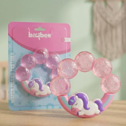 Image of Baybee Soft Silicone Teether for Baby | BPA Free Food Grade Teething Toys for Babies | Easy Grip Unicorn Nipple Teethers for Newborn | Chew & Textured Gum Teethers for 6 to 12 Months Baby(Pink)