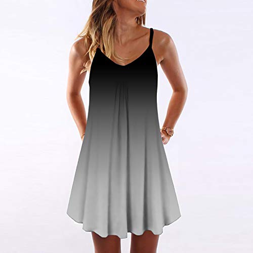 Cooki Women Dresses Summer Casual Mini Bohemian V Neck Gradient Tie-Dye T Shirt Dresses Short Dress Swing Tank Dress #TOP2