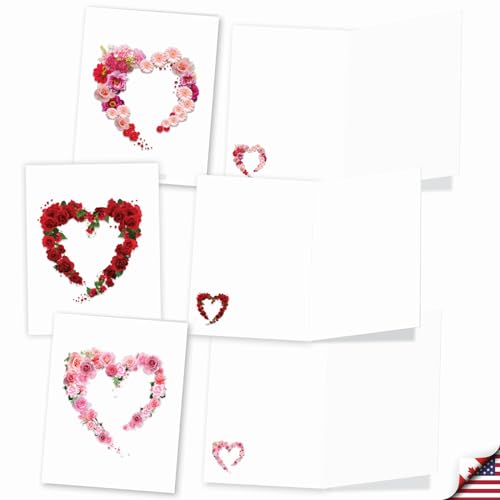 Image of The Best Card Company - 20 Cute Boxed Cards (4 x 5.12 Inch) - Assorted Blank Set (10 Designs, 2 Each) - Heart Blooms AM3180OCB-B2x10