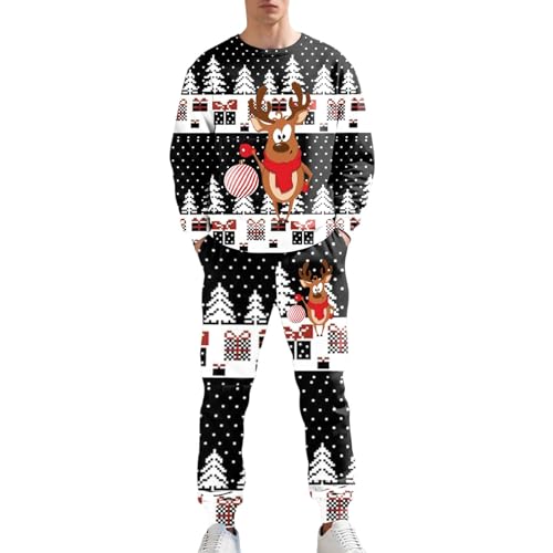 Weihnachtsanzug Herren Jogginganzug Weihnachts Trainingsanzüge Set Festlich Kostüm Weihnachten Tracksuit 2-Teiliges 3D Drucke Lustig Rentier Weihnachtsmann Weihnachtsoutfit...