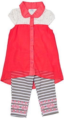 Image of ToBeInStyle Girl's 2 Piece Outfit Top & Leggings Set Casual Graphic Shirt Capri Pants