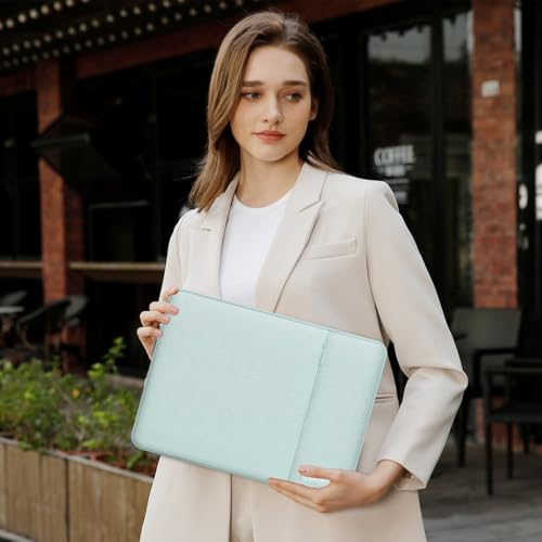 Image of MOSISO Laptop Case 13.3 inch, 13-13.3 inch Laptop Sleeve Compatible with MacBook Air /Pro 13 /Pro 14 M5 M4 M3 M2 M1, HP Dell ASUS Lenovo,Polyester Vertical Computer Sleeve Bag with Pocket, Mint Green