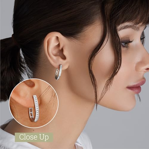 Gilded 1/2 Carat Total Weight Lab-Grown Diamond Channel Set Hoop Earrings for Women in 925 Sterling Silver | Hypoallergenic Fine Jewelry | Bottom Hinged Closure | SI1 Clarity, F Color by GILDED - Image 3