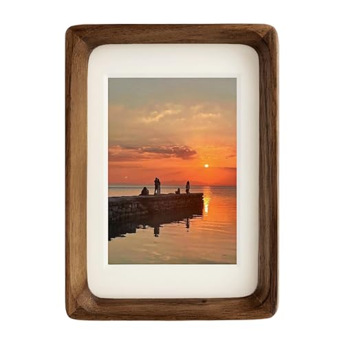 FLECHAZO Natural Walnut 6x8 Picture Frame Wood with Mat for 5x7 Photos