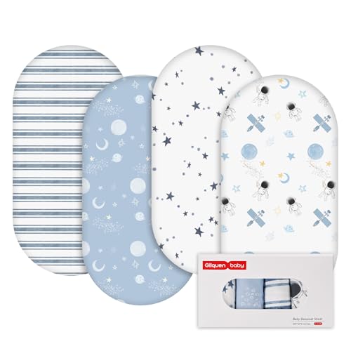 GLLQUEN BABY Lot de 4 draps-Housses pour couffin, Landau, 100% Microfibre Oeko-tex100, Confortables et Respirants pour Berceau de bébé garçon et Fille (Astronaute)
