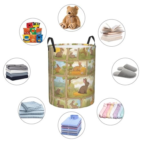 Panier pour couverture et linge à grande capacité motif lapin rigolo - 7
